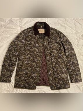 Burberry Quilted Camouflage Shirt Jacket in Olive and Brown